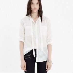 Madewell sheer white  tie-neck blouse - size medium - like new